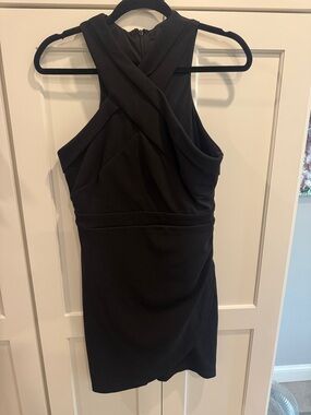 Lulu's Black One-Shoulder Cross-Back Sheath Dress